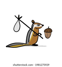 Funny Chimpank with nut. Ground Squirrel. Sketch for your design