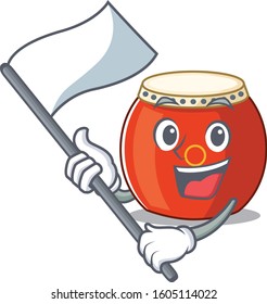 Funny chinese drum cartoon character style holding a standing flag