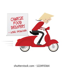 Funny Chinese Food Delivery Boy Riding Motor Bike