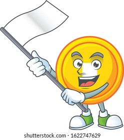 Funny chinese gold coin cartoon character style holding a standing flag