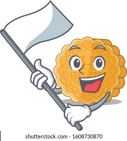 Funny chinese mooncake cartoon character style holding a standing flag