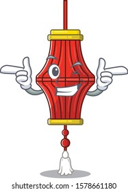 Funny chinese paper lanterns mascot cartoon style with Wink eye