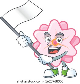 Funny chinese pink flower cartoon character style holding a standing flag
