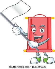 Funny chinese red scroll cartoon character style holding a standing flag