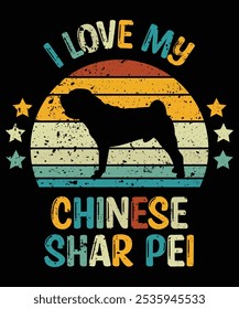 Engraçado chinês Shar Pei Vintage retro Sunset Silhueta Presentes cão Amante Cão Proprietário essencial T-Shirt