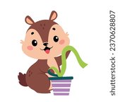 Funny Chipmunk Character with Cute Snout Unwrap Gift Box Vector Illustration