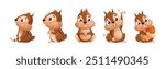 Funny Chipmunk Character with Cute Snout Engaged in Different Activity Vector Set