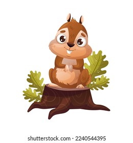 Funny Chipmunk Character with Cute Snout Sitting on Tree Stump Vector Illustration