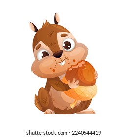 Funny-Chipmunk-Zeichen mit Cute-Snout-Kauen Acorn-Vektorgrafik