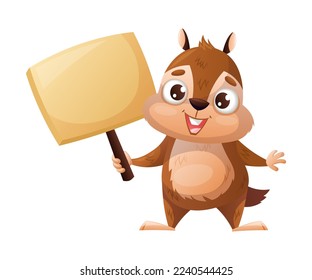 Funny Chipmunk Character with Cute Snout Holding Placard Vector Illustration