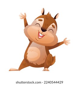 Funny Chipmunk Character with Cute Snout with Raised Paws Cheering Vector Illustration