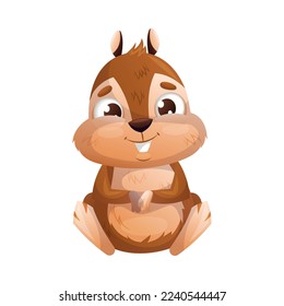 Funny Chipmunk Character with Cute Snout Sitting and Smiling Vector Illustration