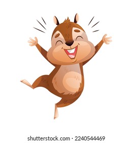 Funny Chipmunk Character with Cute Snout Jumping with Joy Vector Illustration