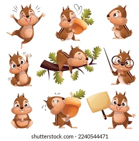 Funny Chipmunk Character with Cute Snout Engaged in Different Activity Vector Set