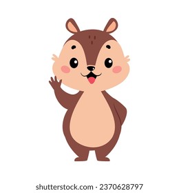 Funny Chipmunk Character with Cute Snout Waving Paw Vector Illustration