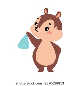 Funny Chipmunk Character with Cute Snout Waving Handkerchief Vector Illustration