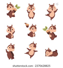 Funny Chipmunk Character with Cute Snout Engaged in Different Activity Vector Set