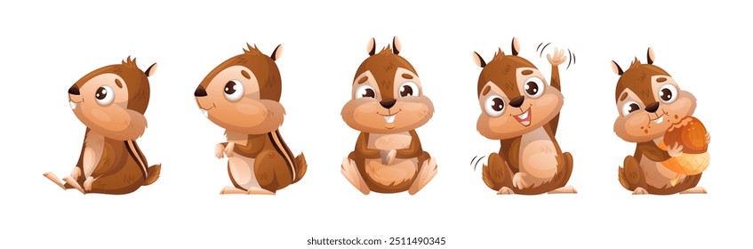 Funny Chipmunk Character with Cute Snout Engaged in Different Activity Vector Set