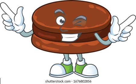 Funny chocolate alfajor cartoon design style with wink eye face