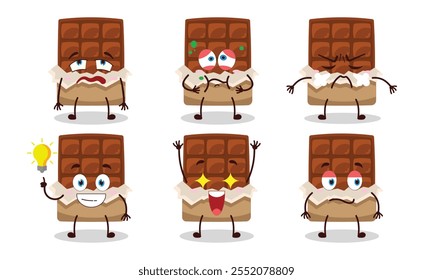 funny chocolate bar cartoon with different expressions design illustration