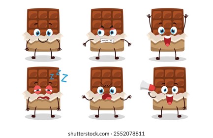 engraçado desenho de barra de chocolate com muitas expressões design ilustração