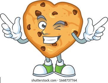 Funny chocolate chips love cartoon design style with wink eye face