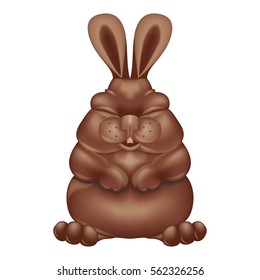 Funny chocolate easter bunny isolated on white background. Vector illustration.