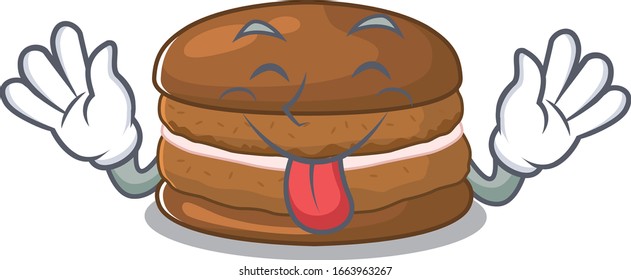 Funny chocolate macaron mascot design with Tongue out