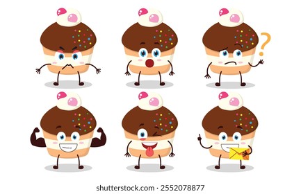 funny chocolate muffin cartoon with different expressions character design illustration