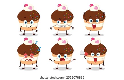 funny chocolate muffin cartoon with many expressions design illustration