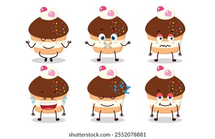 funny chocolate muffin cartoon with various expressions design illustration