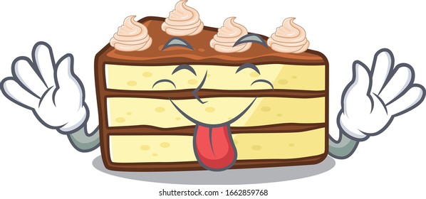 Funny chocolate slice cake mascot design with Tongue out