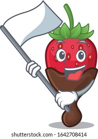 Funny chocolate strawberry cartoon character style holding a standing flag