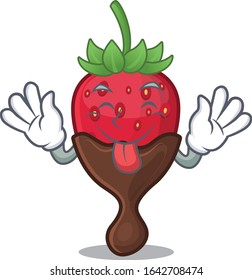 Funny chocolate strawberry mascot design with Tongue out