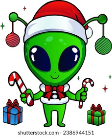 Funny Christmas Alien  clipart Design 