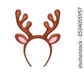 Funny Christmas antlers of deer animal, isolated Santa Claus wear accessory 3D icon. Vector New Year and carnival holiday horns, hoop holiday costume element, winter decoration