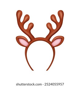 Funny Christmas antlers of deer animal, isolated Santa Claus wear accessory 3D icon. Vector New Year and carnival holiday horns, hoop holiday costume element, winter decoration