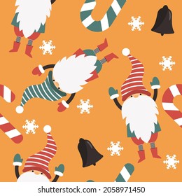 funny christmas background with gnomes snowflakes and candy