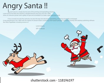Funny Christmas background with Santa and playful Reindeer.