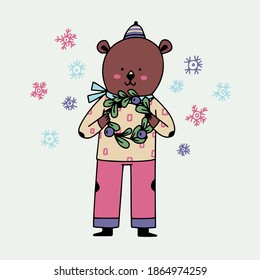 Graciosa ilustración vectorial de oso navideño 