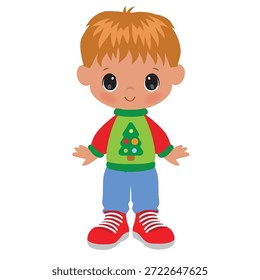 Funny Christmas  boy vector cartoon illustration