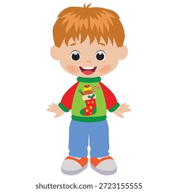 Funny Christmas  boy vector cartoon illustration