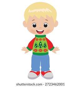 Divertidas Navidades niño Vector ilustración de dibujos animados