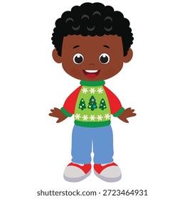 Funny Christmas  boy vector cartoon illustration