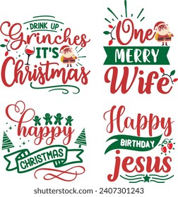 Divertido paquete de Navidad, diseño de signos de Navidad, paquete navideño de navidad, paquete de adornos navideños, paquete de invierno, diseño de Santa