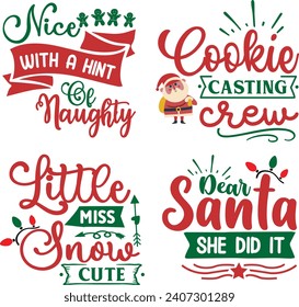 Divertido paquete de Navidad, diseño de signos de Navidad, paquete navideño de navidad, paquete de adornos navideños, paquete de invierno, diseño de Santa