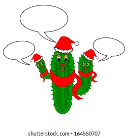A funny Christmas cactus with speech bubbles. Vector-art illustration on a white background