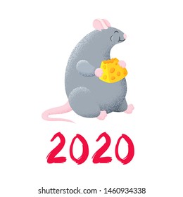 Funny Christmas card. Chinese New Year. Year of the rat. Vector template for print, design. 2020