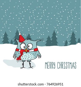 Funny Christmas card with cute owl