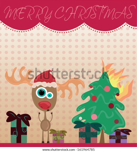 Funny Christmas Card Cute Reindeer Burning Stock Vector Royalty Free 161964785